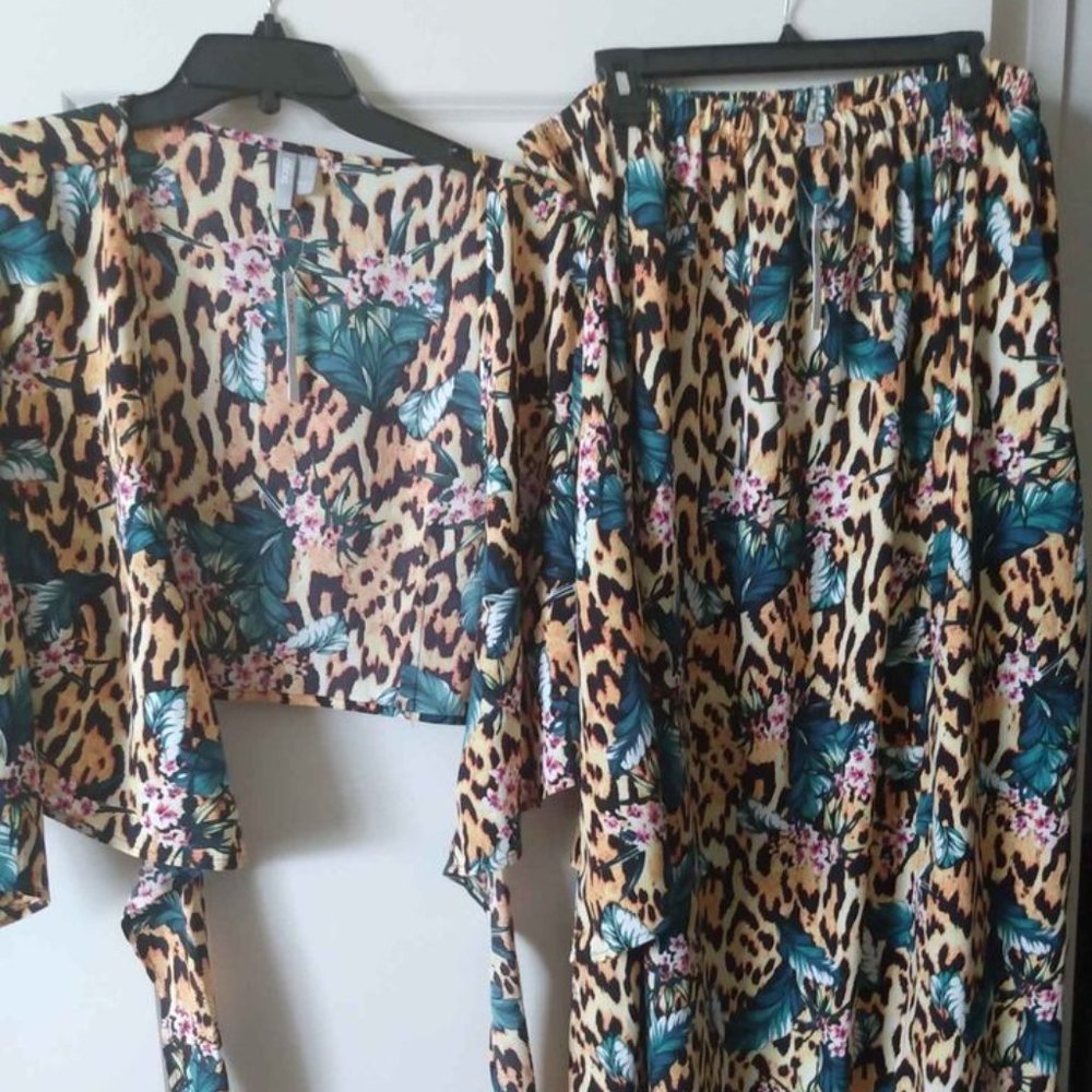 ASOS Design Curve Tropical Animal Print Tie Front Beach Top Two -piece